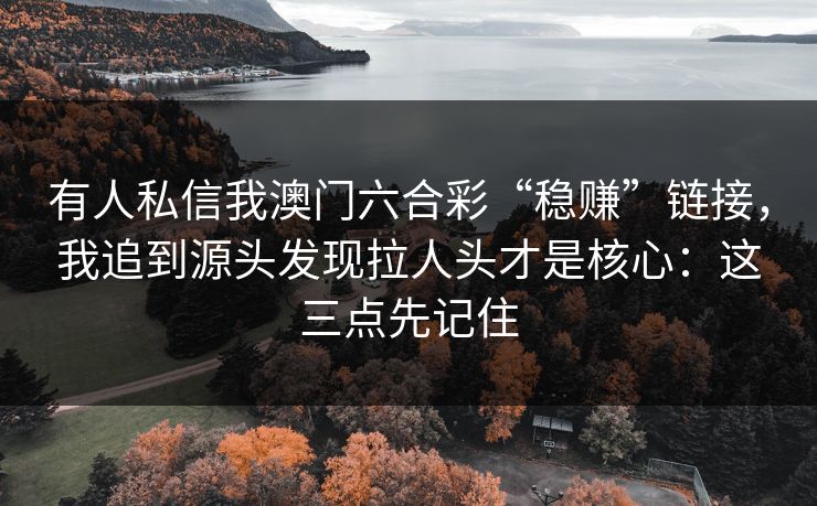 有人私信我澳门六合彩“稳赚”链接，我追到源头发现拉人头才是核心：这三点先记住